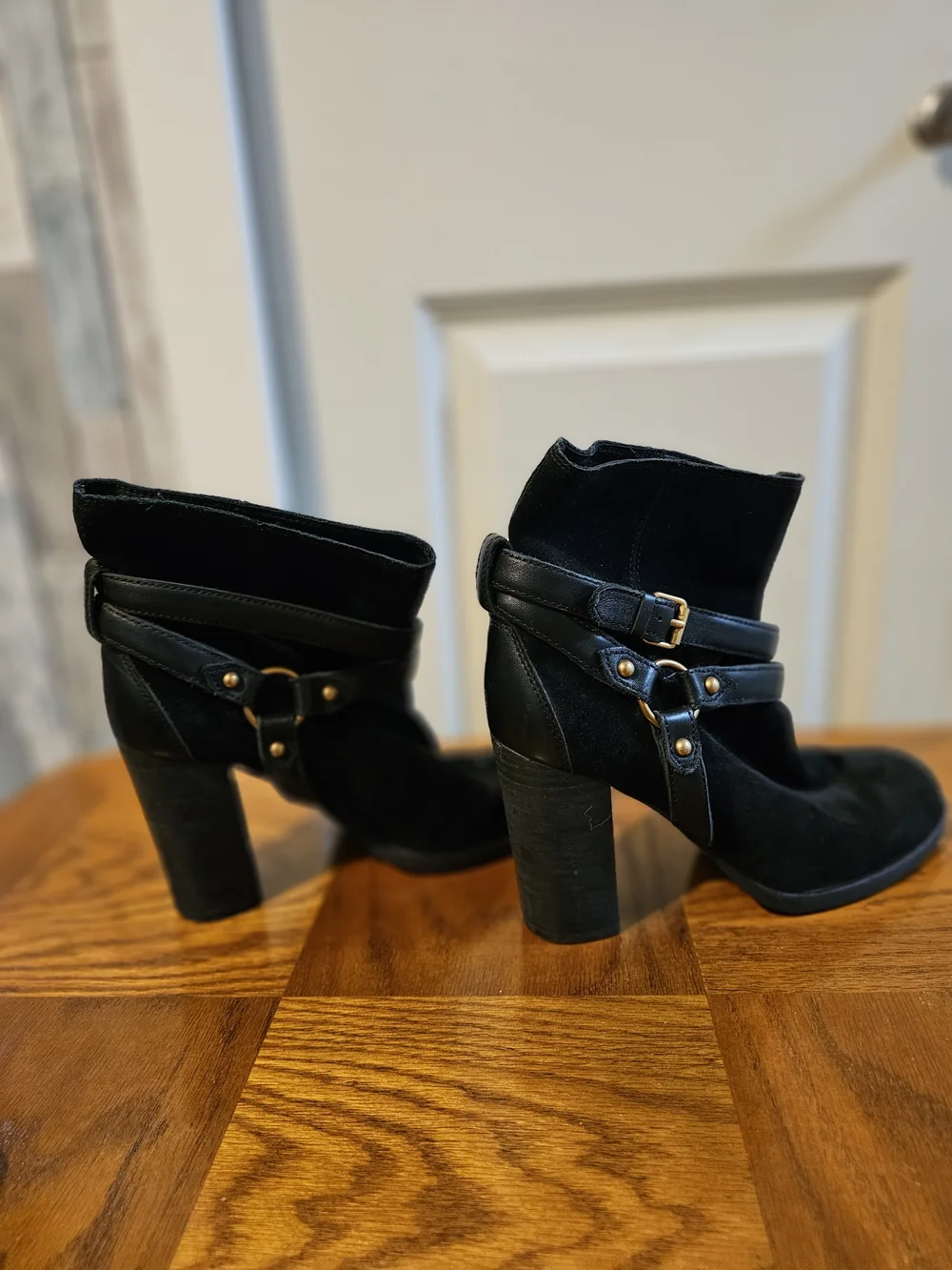 UGG Black Suede Ankle Booties with Harness Strap Sz 8